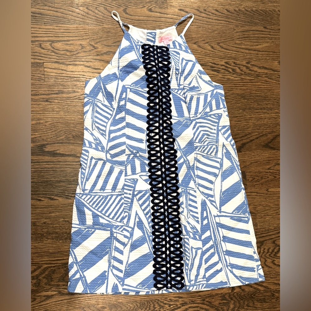 Lilly Pulitzer size 10 Annabelle Shift Dress Bay Blue White  Boats Halter